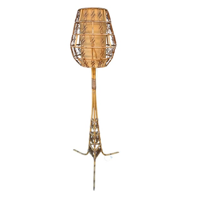Rattan Floor Lamp in the style of Louis Sognot, France, 1950s For Sale - Image 15 of 15