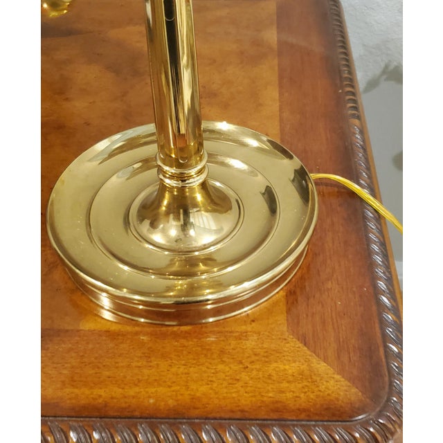 Neiman Marcus Baldwin Solid Forged Brass 4-Arm Bouillotte Table Lamp With Opaque Tole Shade For Sale - Image 4 of 6