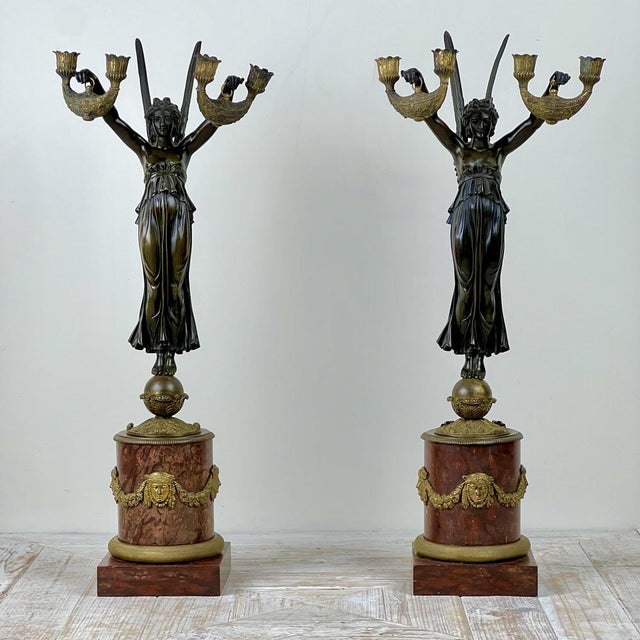 Empire French Bronze and Marble Candleholders, Set of 2 For Sale - Image 14 of 14