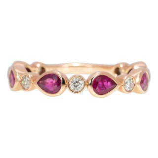 1.1ct Ruby Band Ring With Natural Diamonds Accents: Solid 14k Gold, Pear, Size 6.5 For Sale