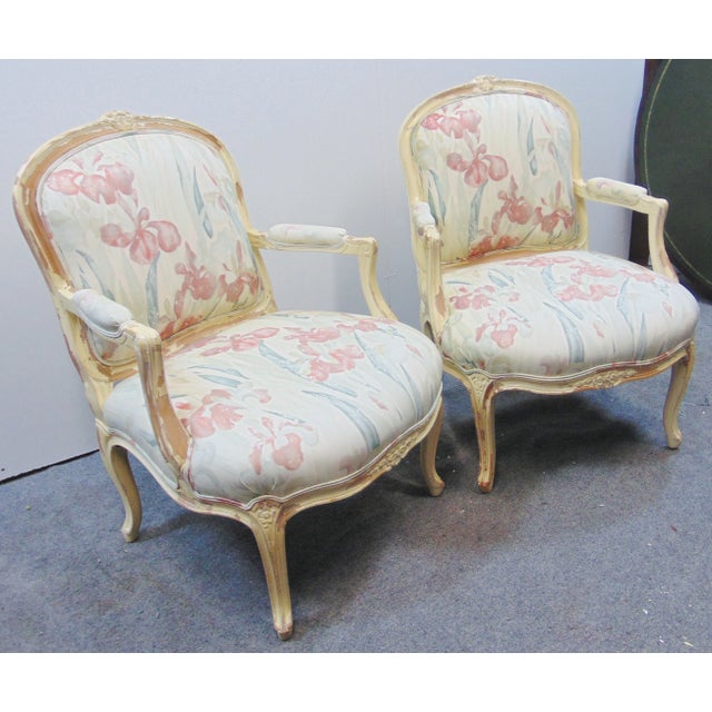 French Louis XV Style Upholstered Armchairs - a Pair For Sale - Image 3 of 11