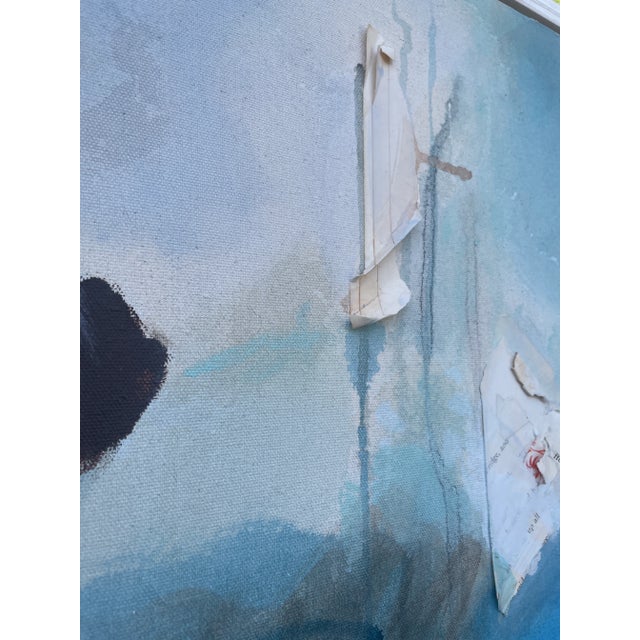 2020s "Never Let Me Go" Blue and White Original Collage Painting For Sale - Image 5 of 10