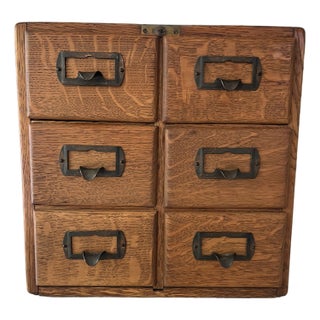 Mid 20th Century Oak Library Card Catalog Six-Drawer Box For Sale