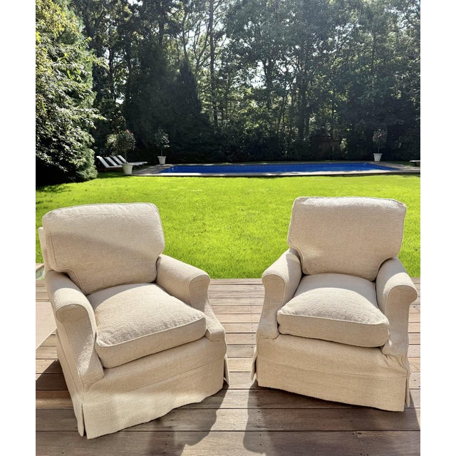 Pair of Clayton Lounge Chairs by Howard Chairs LTD With Custom Slipcovers For Sale - Image 10 of 18
