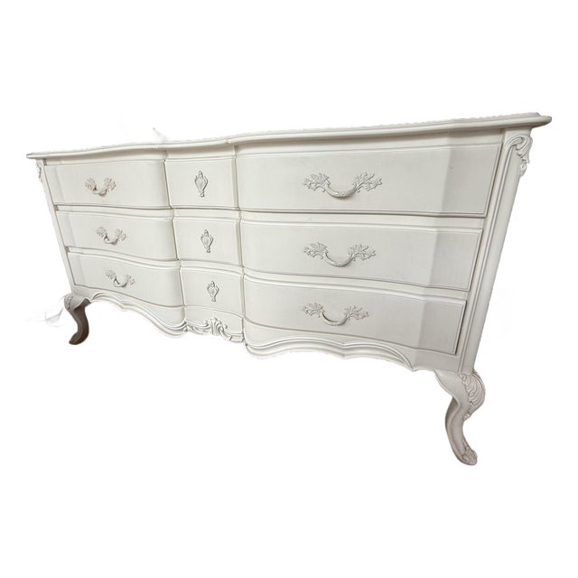 Chateau Shabby Chic Castilian Chest of Drawers – Distressed Ivory and Aged Gray 60" Wide For Sale