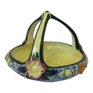 Vintage Japan Triple Handle Hand Made Hand Painted Pottery Floral Bowl