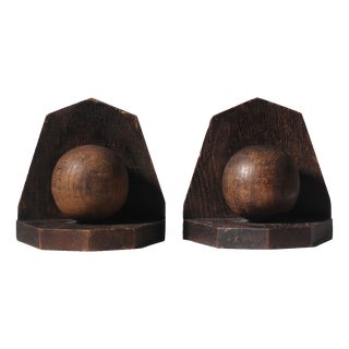 Art Deco Wooden Sphere Bookends, 1930s, Set of 2 For Sale