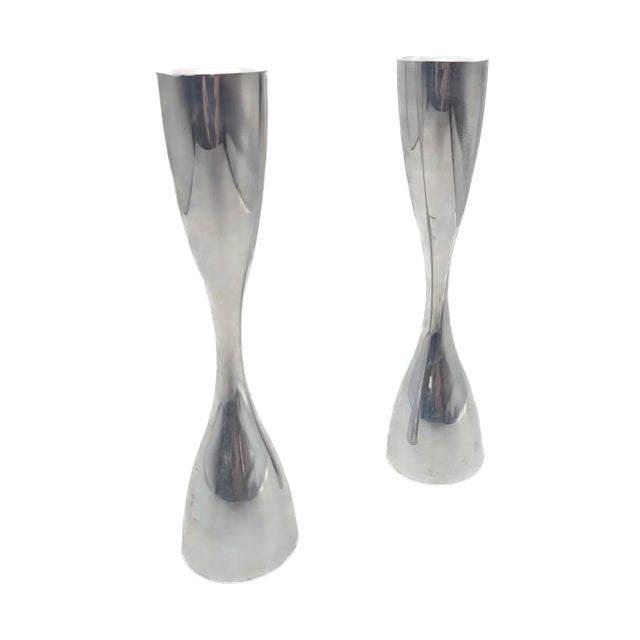 1990s 1990s Nambé Karim Rashid Alloy #6030 Candle Holders, a Pair For Sale - Image 5 of 10