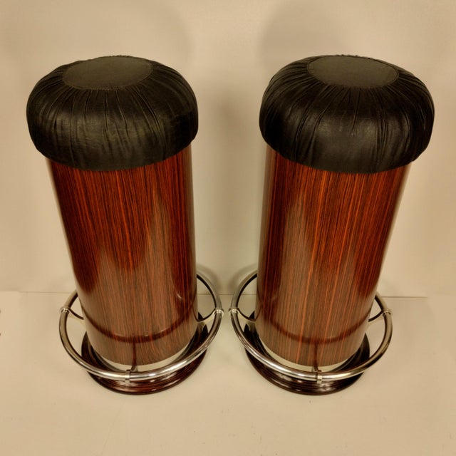 Metal Mid-Century Italian Art Deco Style Rosewood Bar Stools, 1970s, Set of 2 For Sale - Image 7 of 15