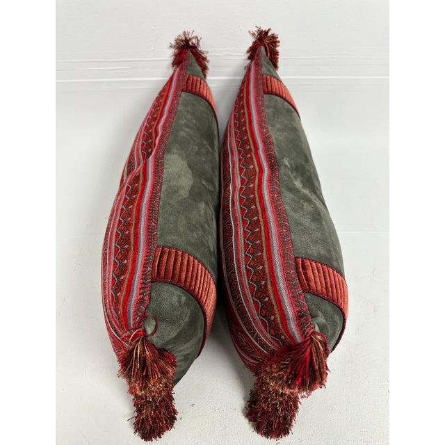 Gray Natural Suede & Red Belgian Weave Pillows- a Pair For Sale - Image 9 of 10