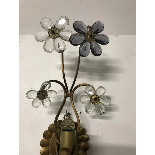 Metal Large Vintage Italian Single Wall Light with Murano Glass Flowers For Sale - Image 7 of 9