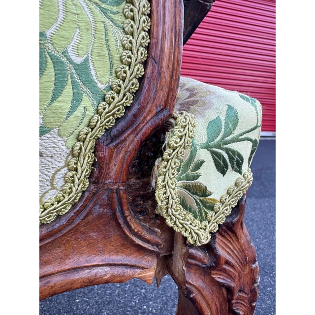 Wood 19th Century Carved Rococo Revival Bergere Armchair With Ram's Head Knees, Louis XV For Sale - Image 7 of 17