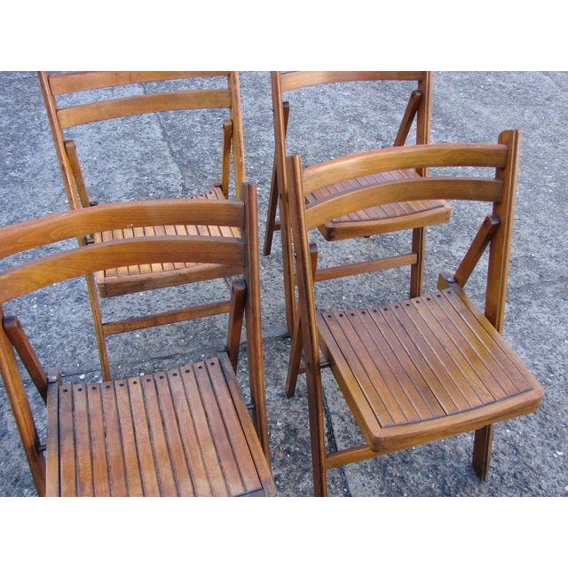 Vintage Folding Wooden Chairs, 1970s, Set of 4 For Sale - Image 10 of 11