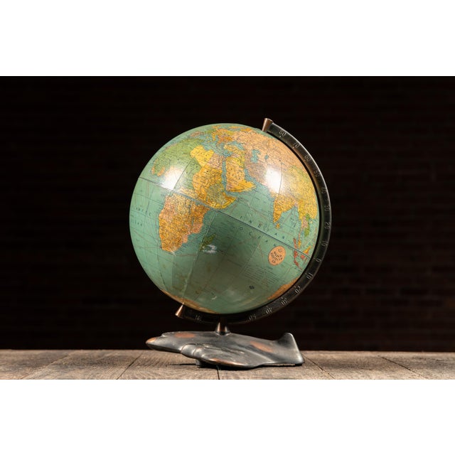 Mid-Century Modern Vintage "Peerless 12" Globe on Figural Japanned Copper Aviation Base by Weber Costello For Sale - Image 3 of 11