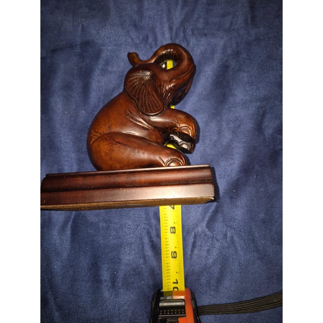 Vintage Hand-Carved Hardwood Elephant Bookends Fd For Sale - Image 4 of 8