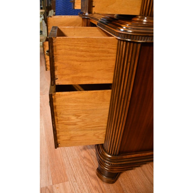 1950s Vintage Art Deco Walnut Inlaid Vanity and Mirror / Makeup Table For Sale - Image 13 of 16