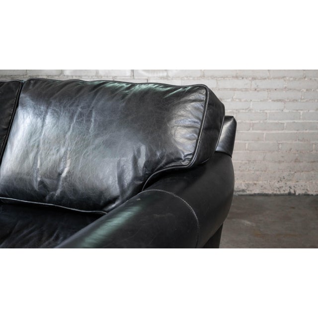 Animal Skin Restoration Hardware Lancaster Ebony Leather Luxe Sofa For Sale - Image 7 of 16