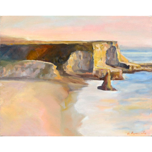 Gorgeous plein air landscape in oil of the coast in Davenport, California, by Brian Rounds (American, b. 1968). Signed by...