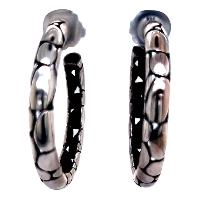 1990s Pair of John Hardy Estate Pebble Hoop Earrings Sterling Silver For Sale