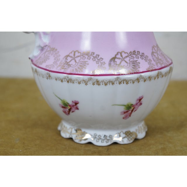 Antique Imperial Austria Pink Floral Chocolate Pot Teapot Tea Coffee Pitcher 9" For Sale - Image 6 of 16