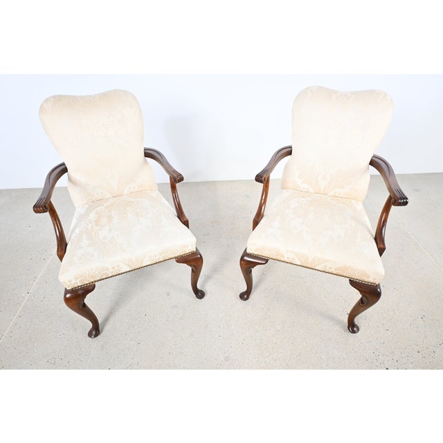 Baker Furniture Queen Anne Mahogany Armchairs – Pair For Sale In South Bend - Image 6 of 14