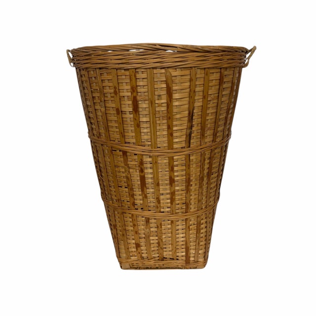 Late 20th Century Vintage Tall Tapered Scorched, Tortoise Bamboo Double Handle Basket For Sale - Image 5 of 7