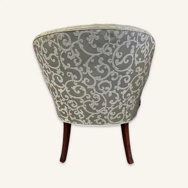 French Antique Bergère Chair Upholstered in Pale Silvery Blue Brunschwig & Fils Fabric For Sale - Image 3 of 6
