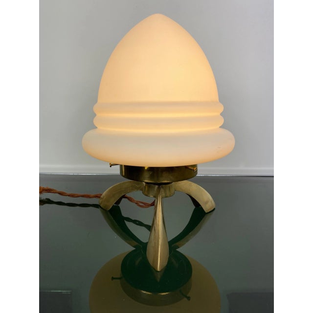 Space Age Opaline Glass & Brass Tripod Table Lamp by Angelo Lelli, 1960s For Sale - Image 6 of 17