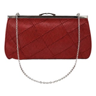 Late 20th Century Glam Red Faux Reptile Frame Handbag For Sale