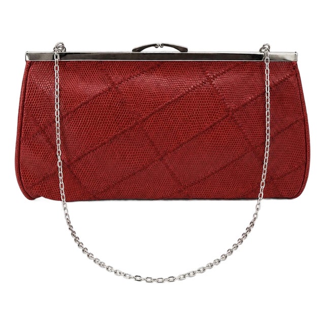 Late 20th Century Glam Red Faux Reptile Frame Handbag For Sale