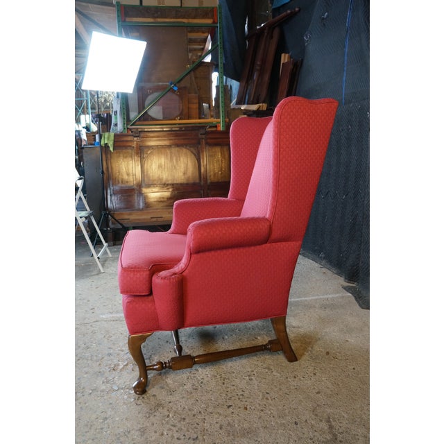 Vintage Queen Anne Style Mahogany Wingback Club Library Accent Arm Chair Red For Sale - Image 9 of 18