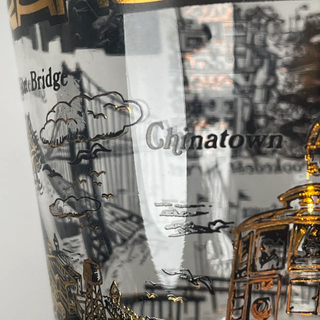 Transparent 1970s Swanky Mid-Century Modern Barware Gilded San Francisco Souvenir Glasses - a Pair For Sale - Image 8 of 13