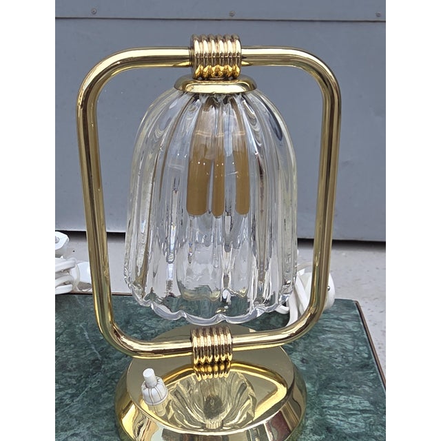 Art Deco Table Lamps in Brass and Murano Glass, 1930, Set of 2 For Sale - Image 4 of 9