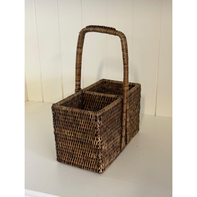 Vintage Rattan Wine Carrying Basket For Sale - Image 4 of 11