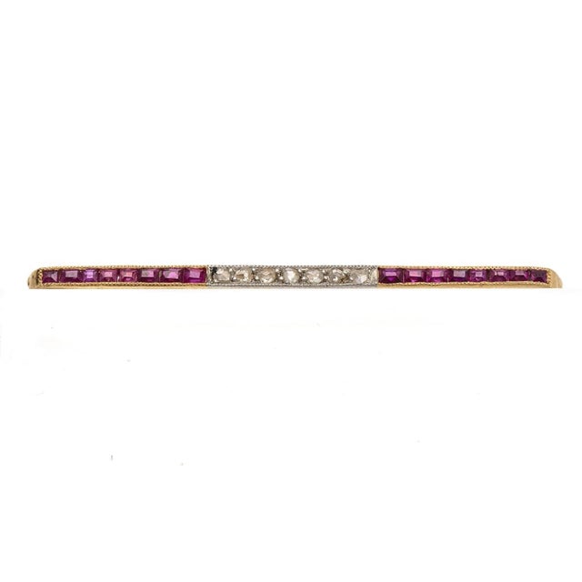 Metal Gold Brooch with Rubies and Diamonds, 1920s For Sale - Image 7 of 7