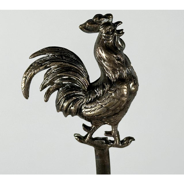 Antique French Silver Plate Cockerel Skewer: Victorian Rooster Hatelet For Sale - Image 4 of 10