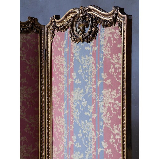 Rococo Antique French Gilded Wood Three-Panel Room Divider, 1890s For Sale - Image 3 of 16