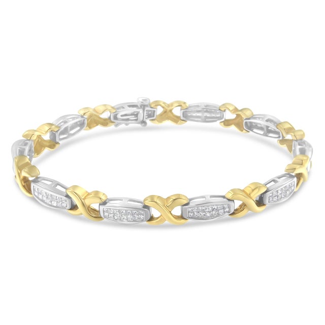 Elegant and timeless, this gorgeous two tone 14K yellow and white gold link bracelet features 2.0 carat total weight of...
