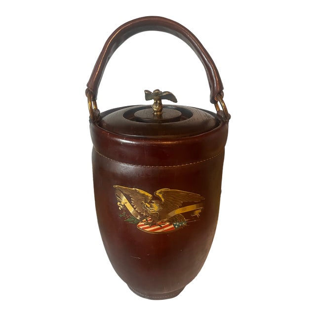 Federal Style American Leather & Brass Ice Bucket For Sale