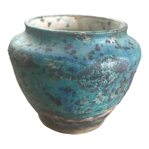 Vintage Mid Century Modern Teal Ceramic Architectural Studio Stoneware Pottery /Planter
