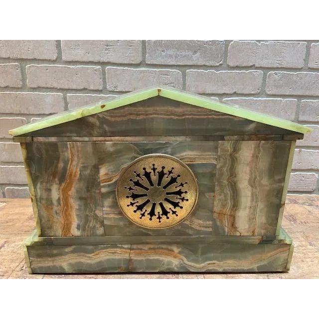 Antique French Neoclassical Green Onyx Garniture Clock Set For Sale - Image 4 of 11