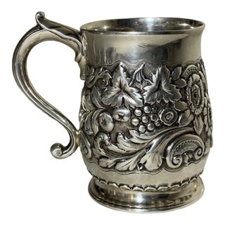 Antique 18th Century Irish Dublin Tooled Sterling Silver Chased Mug Cup Stein For Sale