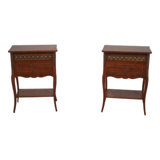 Pair of Vintage Louis XV Style Marquetry Side Tables Nightstands For Sale