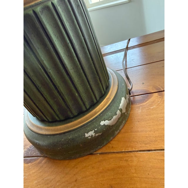 Green Vintage Oversized Green and Gold Carved Table Lamp With Drum Shade For Sale - Image 8 of 9