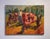 This oil painting depicts a vibrant scene of vintage Farmall tractors set against a sunlit field. The bold brushwork and...