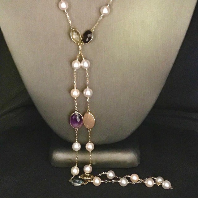2010s Pearl Quartz Topaz Necklace 14 Karat Gold Italy Certified For Sale - Image 5 of 6