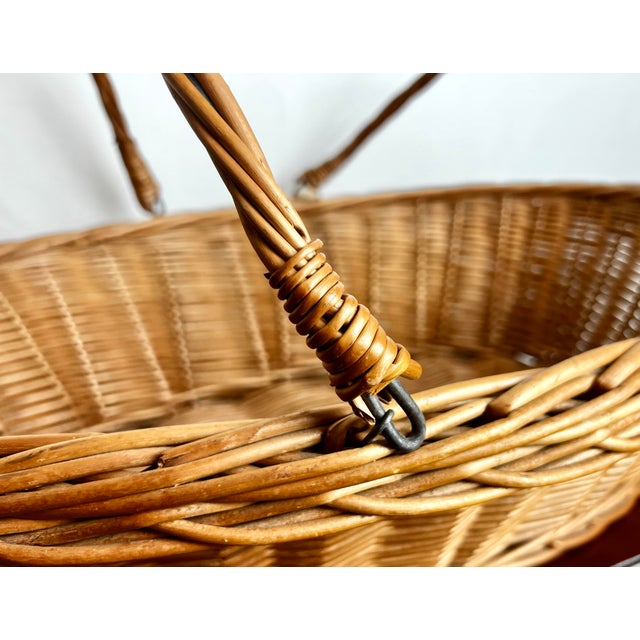 Antique French Willow Market Basket With Iron Swing Handles, C. 1890–1910 For Sale - Image 9 of 10