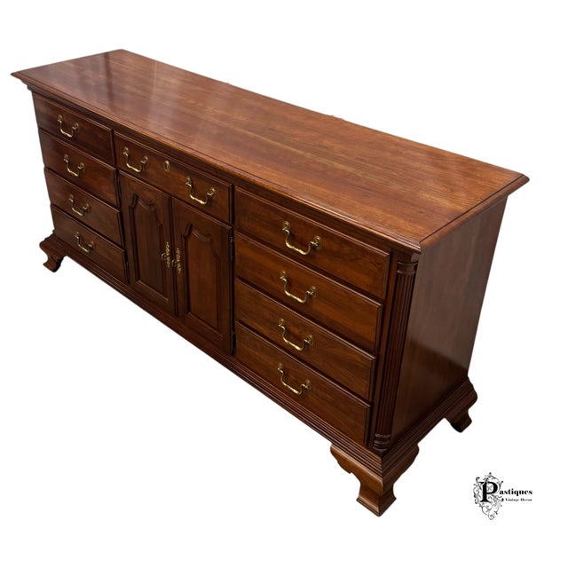 American Vintage Jamestown Sterling Chippendale Style Mahogany Triple Dresser & Mirror For Sale - Image 3 of 12