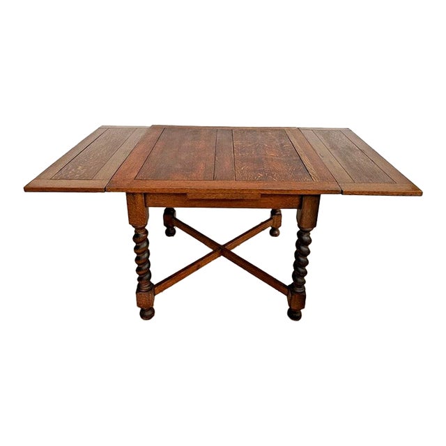 Antique Expanding Pub Kitchen Table Barley Twist Legs Quarter Sawed Tiger Oak For Sale