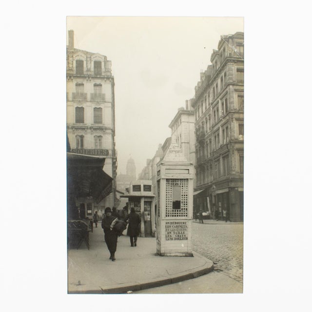 A unique original silver gelatin black and white photography. The Town Hall street in Lyon, France, March 1927. A view of...